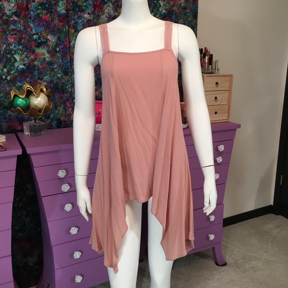 Crochet Asymmetric Mauve Pink Tank Top NWOT
